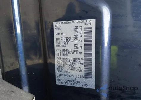 2024 Nissan Rogue Sv Fwd из США, поврежденный, VIN 5N1BT3BA3RC685013